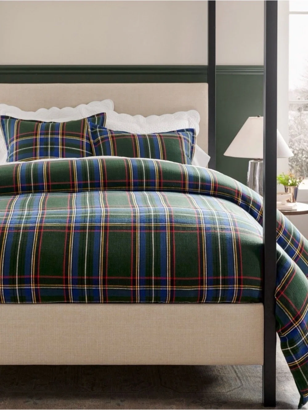 Pottery Barn Green Plaid Tartan Duvet Cover